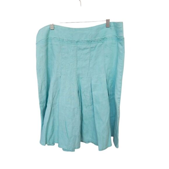 Twenty-One 100% Linen Aqua Blue Pleated Skirt SZ LG - Picture 7 of 10